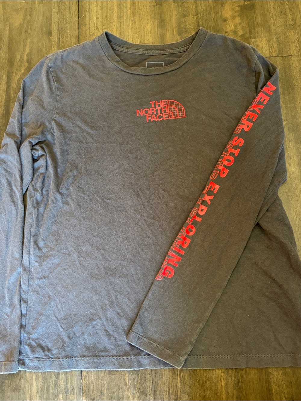 The North Face Boy’s Long-Sleeve Graphic Tee — Charcoal with Red Logo